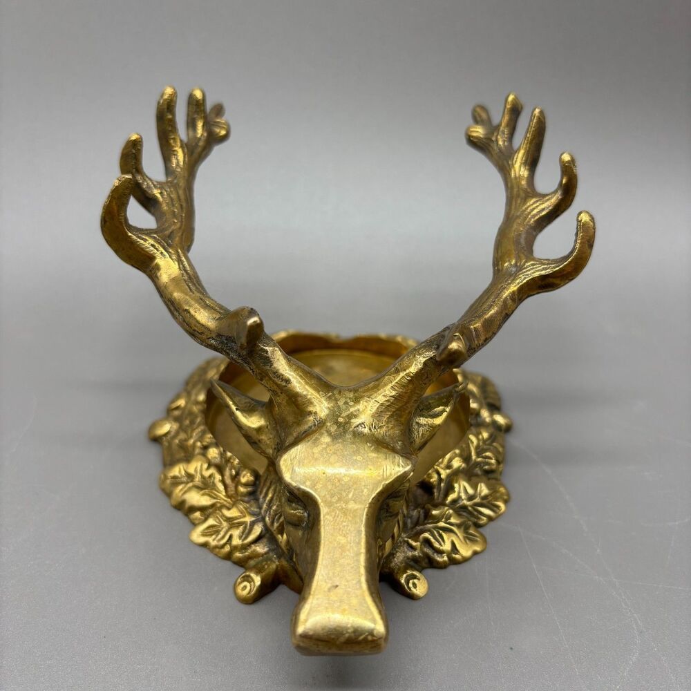 Department 56 Brass Stag Deer Head Pillar Candle Holder Woodland Lodge Decor